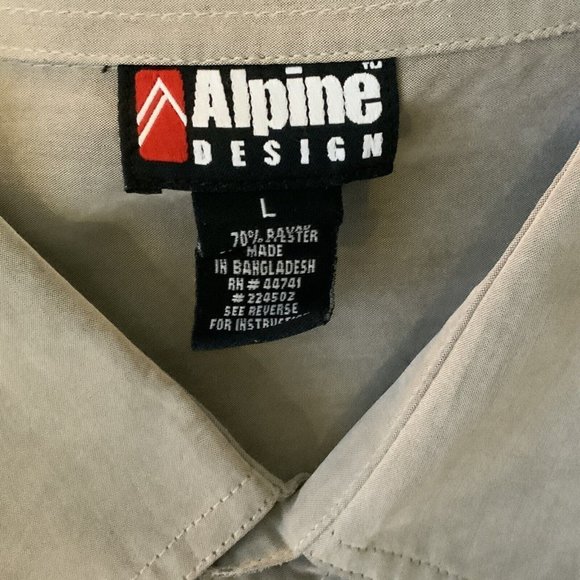 Alpine Design Mens Button Up Shirt Large Solid Green Long Sleeve Roll Tab Resort - Picture 5 of 9